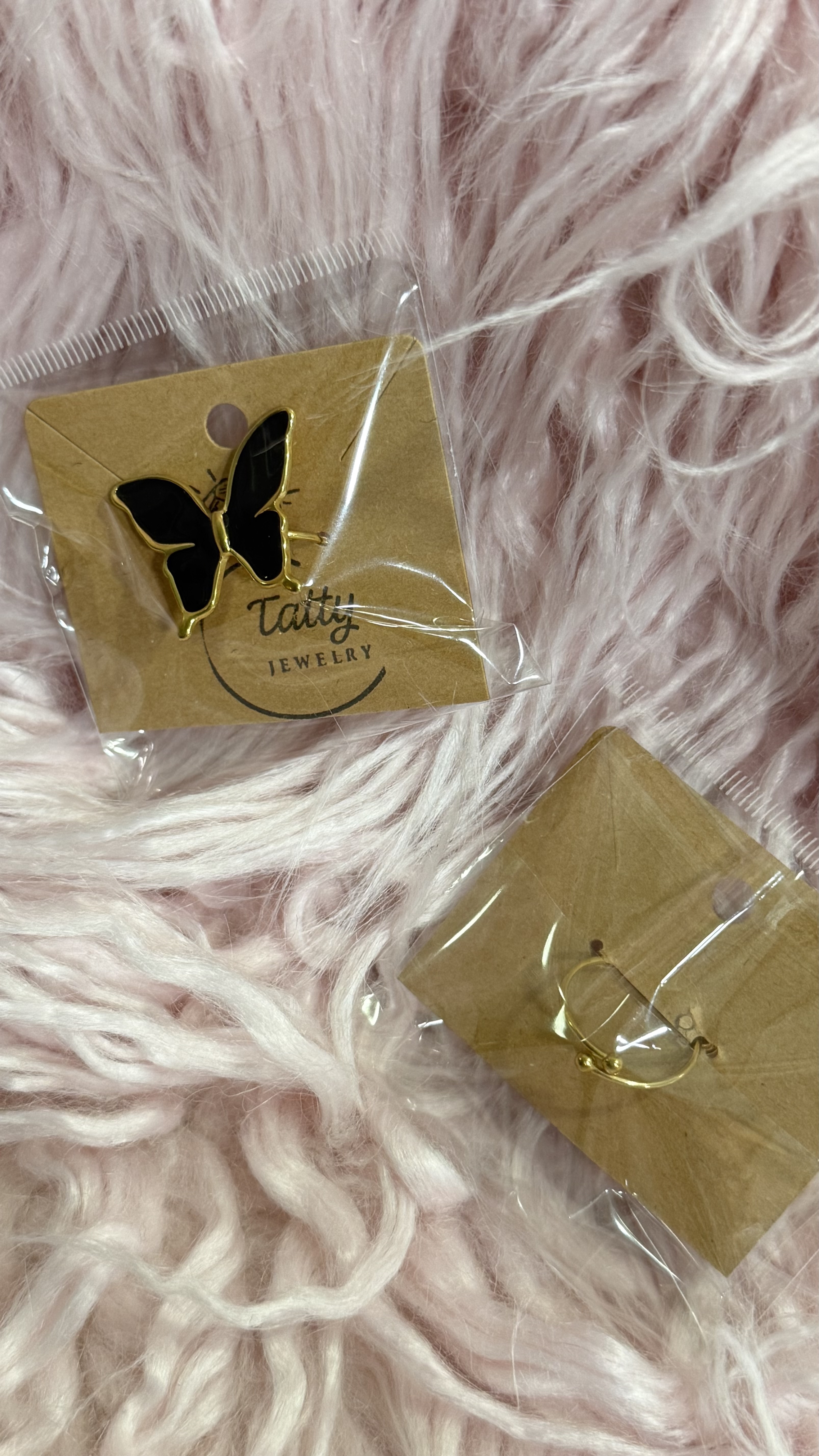 Adjustable Black Butterfly Gold Plated Ring